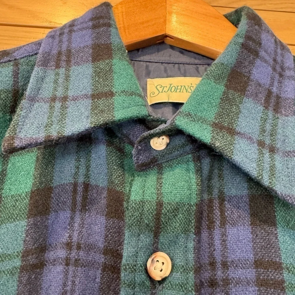 Vintage St. John's Bay Wool Black Watch Plaid Button Front Shirt / medium